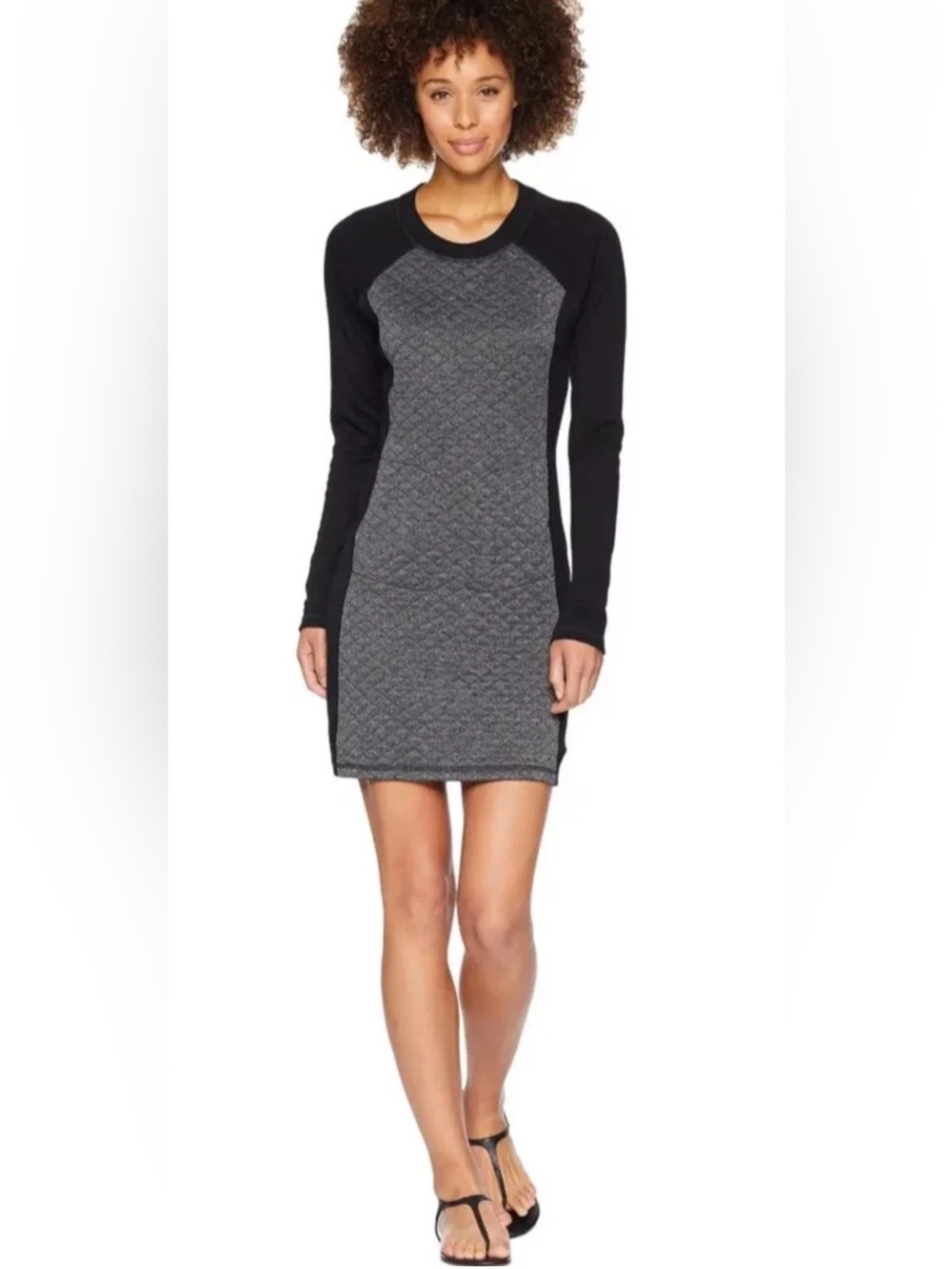 Smartwool Diamond Peak Wool Quilted  Long-Sleeve Dress Sz S Black & Gray